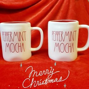 Rae Dunn “PEPPERMINT MOCHA” set of 2 Mugs